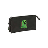 Safta Minecraft Portatodo - 3 Compartimentos Con Cremalleras - Bolsillo Interior - 0.6l - 220x30x120mm - Negro