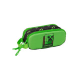 Safta Minecraft Portatodo 3d - 2 Compartimentos Con Cremallera - Asa Lateral - Capacidad 1l - 21x8x6cm - Verde Y