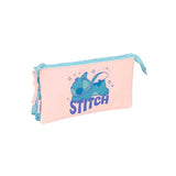 Safta Stitch Ohana Portatodo - 3 Compartimentos Con Cremalleras - Bolsillo Interior - 0.6l - 220x30x120mm - Azul
