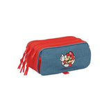 Safta Super Mario Portatodo - 3 Compartimentos Con Cremallera - Cinta Trasera Adaptable - Bolsillo Frontal De Rejilla