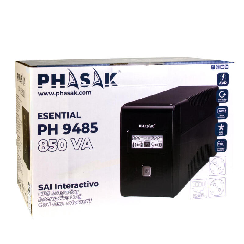 Sai Línea Interactiva Phasak 850 Va Lcd Interactive 850va 2 Salidas Formato Torre