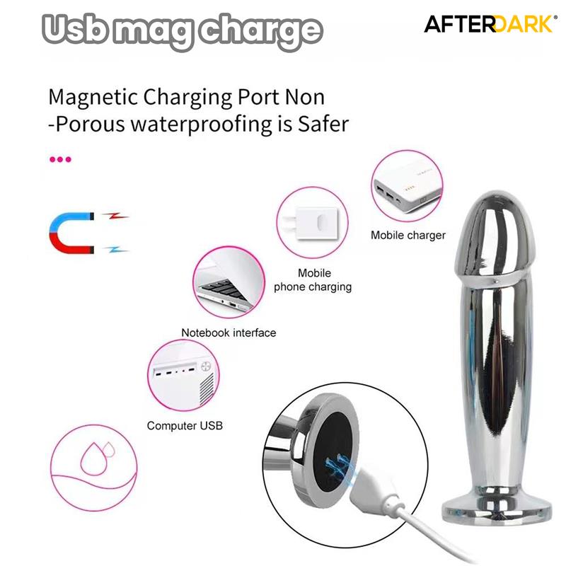 Sarmy Plug Anal Cromado Con Vibración Usb Magnético Talla S