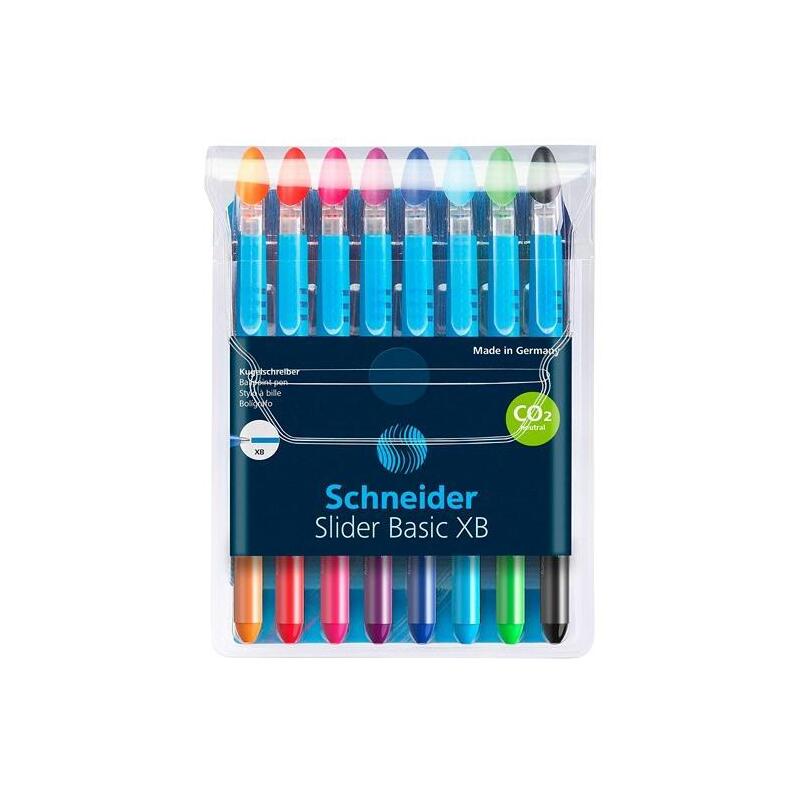 Schneider Bolígrafo Slider Basic F +2 Gratis Estuche De 8 C/Surtidos