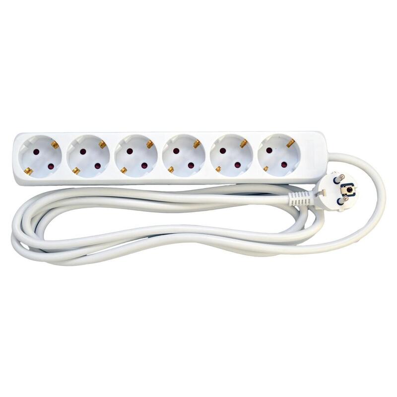 Schuko StikdSe, 6 Udtag,  1,5m, Hvid