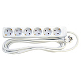 Schuko StikdSe, 6 Udtag,  1,5m, Hvid