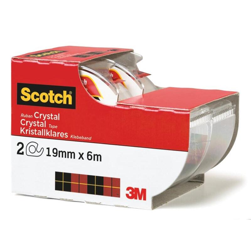 Scotch Crystal Pack De 2 Cintas Adhesivas Invisible - Supertransparente - 19mm X 6m - Blanco