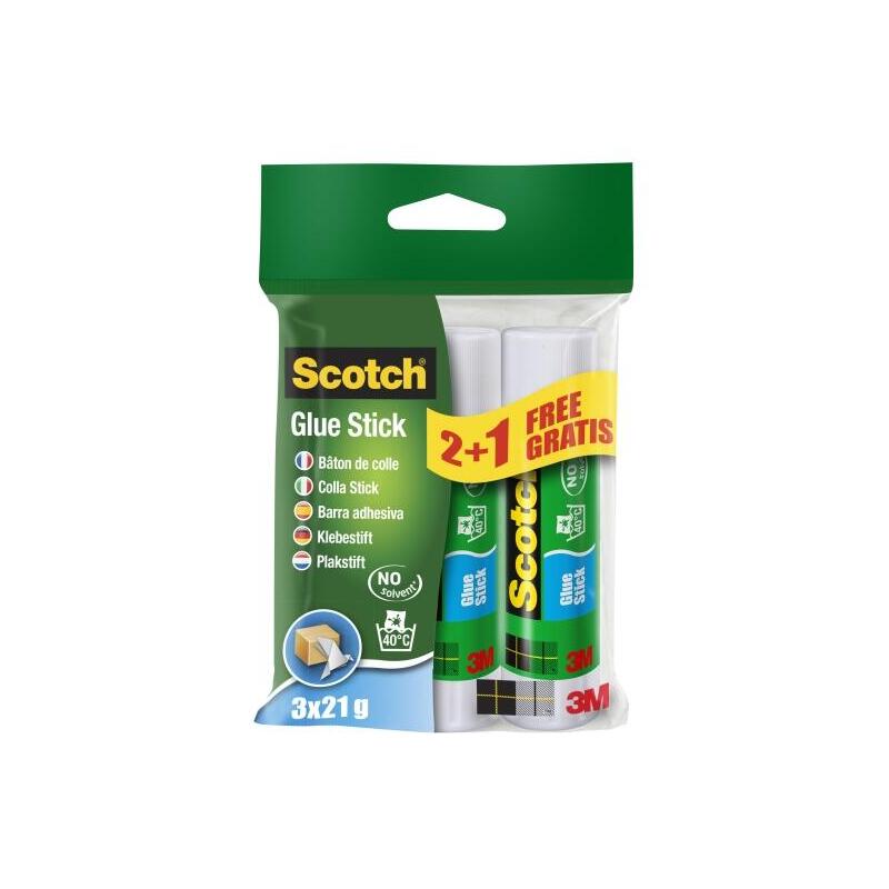 Scotch Pack De 3 Pegamentos En Barra Adhesivo Solido - 21gr Por Unidad - Promocion 2 + 1 Gratis - Transparente