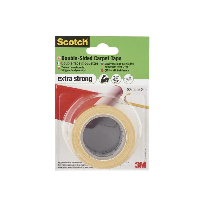 Scotch Universal Cinta Adhesiva Para Moqueta 50mm X 5m - Alta Fuerza Adhesiva - Facil De Rasgar A Mano - Blanco