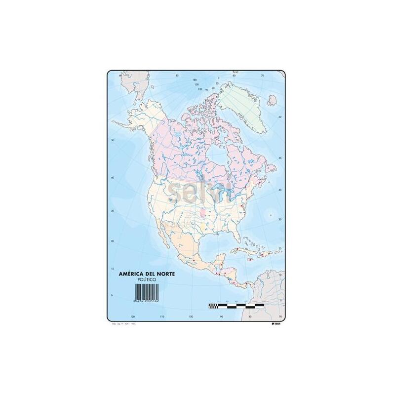 Selvi Mapa Mudo Político De America Del Norte A4 -50u-