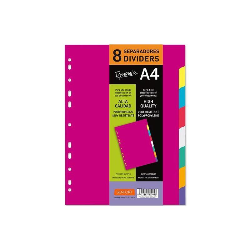 Senfort Juego 8 Separadores A4 Pp Rígido Dynamic C/Surtidos