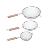 Set 3 Coladores Inoxidable+Madera Ø12cm/16cm/20cm