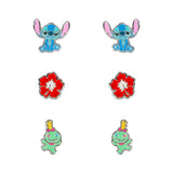 Set 3 Pares De Pendientes Stitch Disney Plata
