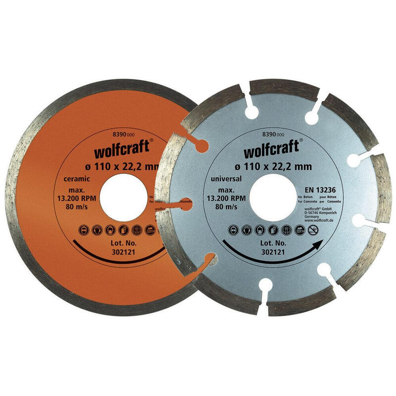 Set De 2 Discos Diamantados De Corte. Ø110mm 8390000 Wolfcraft