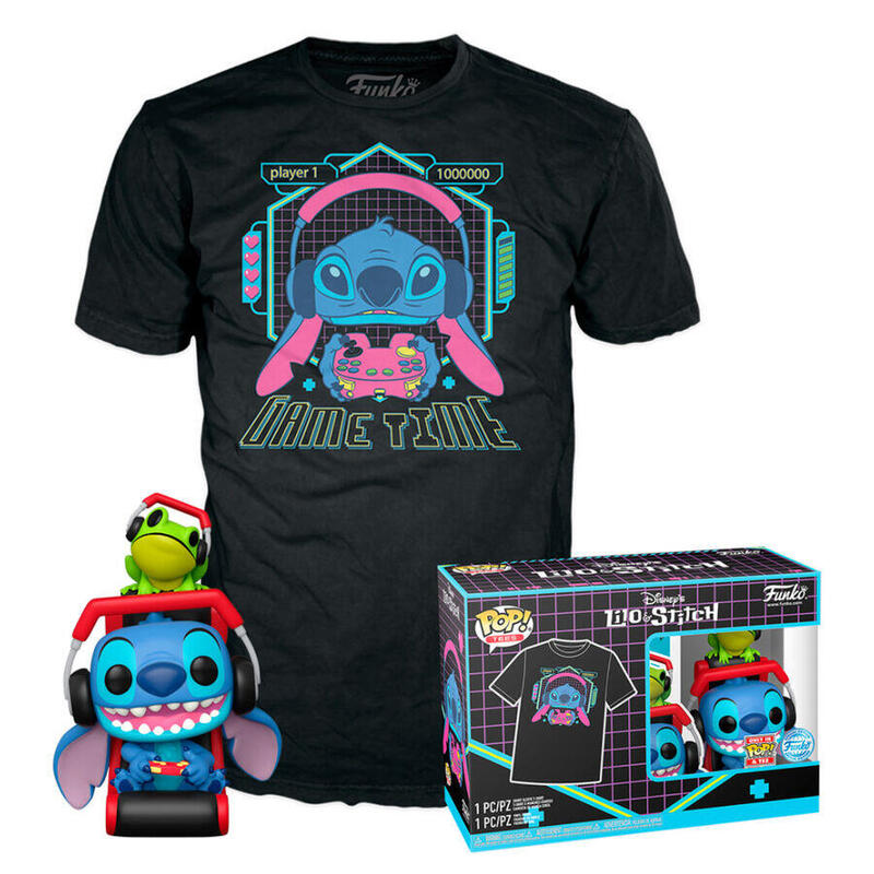 Set Figura Pop &#38; Tee Disney Stitch Gamer Stitch With Frog Talla S