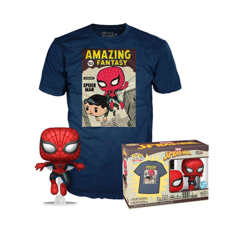 Set Figura Pop &#38; Tee Marvel Spiderman Comic Cover Talla L