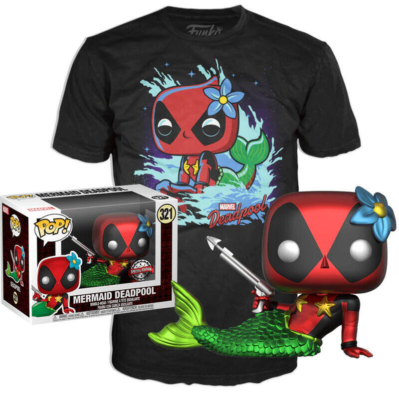 Set Figura Pop & Tee Marvel Deadpool Mermaid Exclusive Talla L