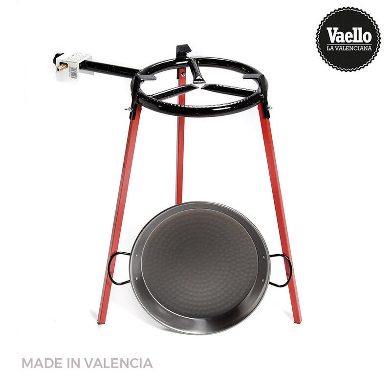 Set Paellera Pulida 38cm Con Trípode Y Quemador Gas 300mm. Vaello