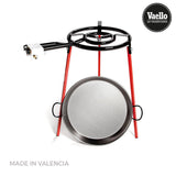 Set Paellera Pulida 46cm Con Tripode Y Quemador De Gas 400mm Vaello