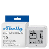 Shelly · Plug & Play · \"Blu Zb H&T Display White\" · Temperatur- & Feuchtigkeitssensor · E-Paper Display · Bluetooth · Zigbee · Blanco