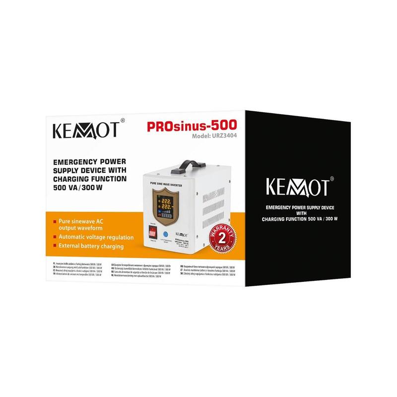 Sistema De Alimentación De Emergencia Kemot Prosinus-500: Inversor Con Onda Sinusoidal Pura Y Función De Carga, 12 V, 230 V, 500 Va/300 W