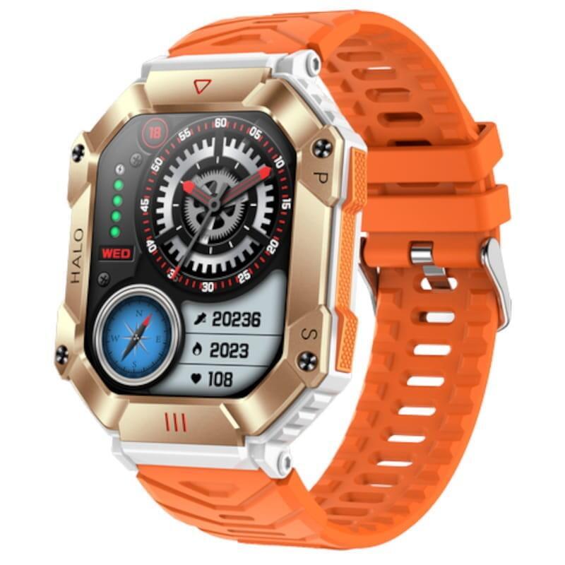 Smartwatch Lemfo Kr80 Dorado Con Correa Silicona Naranja