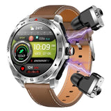 Smartwatch T95 Marrón Con Correa De Cuero Y Auriculares