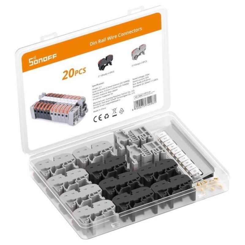 Sonoff 211 Gris - Conector De Cables Para Carril Din Pack De 20 Unidades