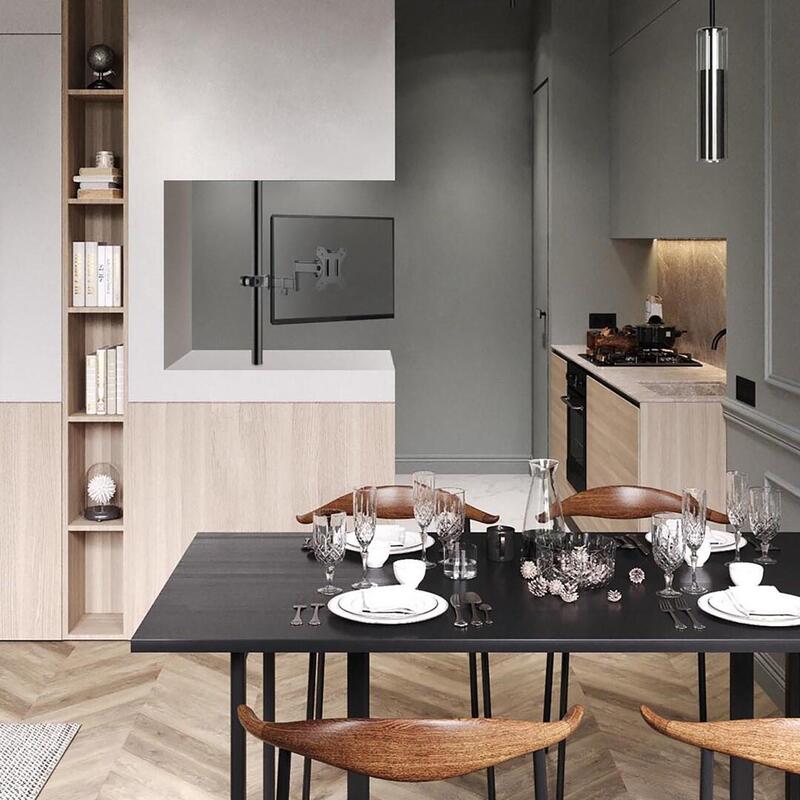 Soporte Maclean Mc-984  De Monitor Para Tubo/Poste 28-60 Mm, Doble Brazo Plegable, 17-32'', 8 Kg Máx.