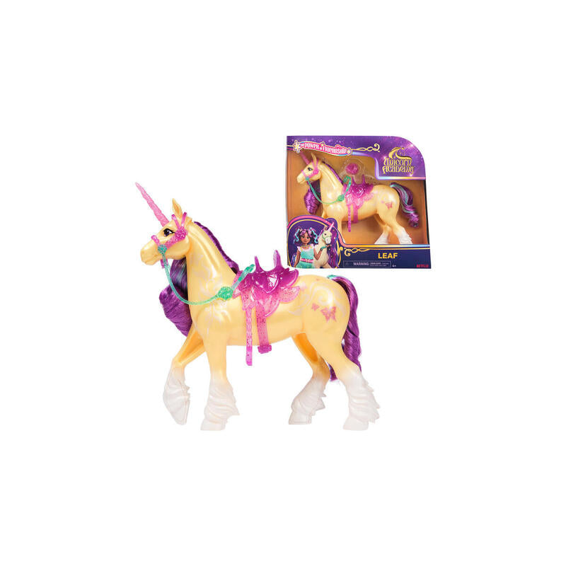 Spin Master Unicorn Academy - Unicorn Leaf, Figura De Juguete De 28 Cm De Altura, Con Melena Y Cola Reales, Brida Extraíble, Silla Y Cepillo 6072674