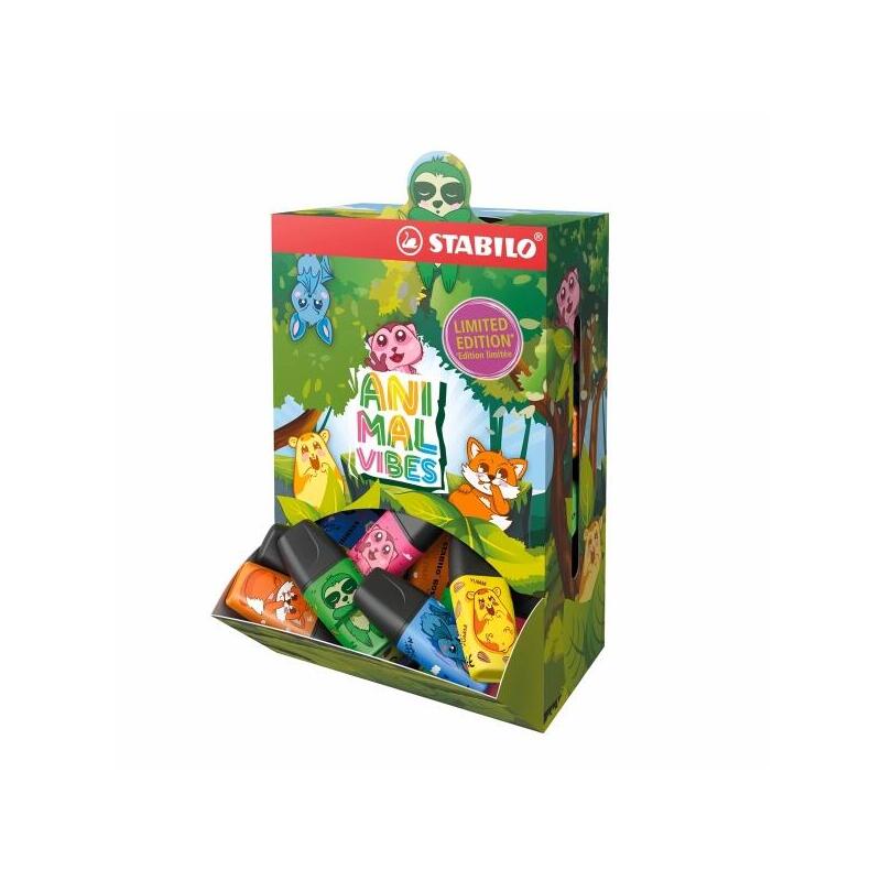 Stabilo Boss Mini Animal Vibes Expositor Con 50 Mini Marcadores Fluorescentes - Trazo Entre 2 Y 5mm - Tinta Con Base De