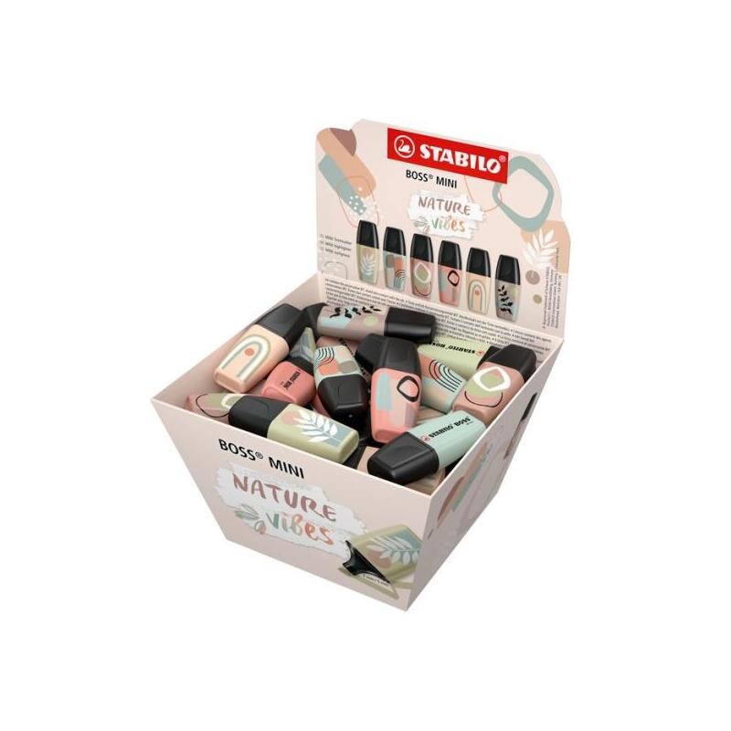 Stabilo Boss Mini Naturevibes Expositor Con 50 Marcadores Fluorescentes - Trazo Entre 2 Y 5mm - Tinta Con Base De Agua