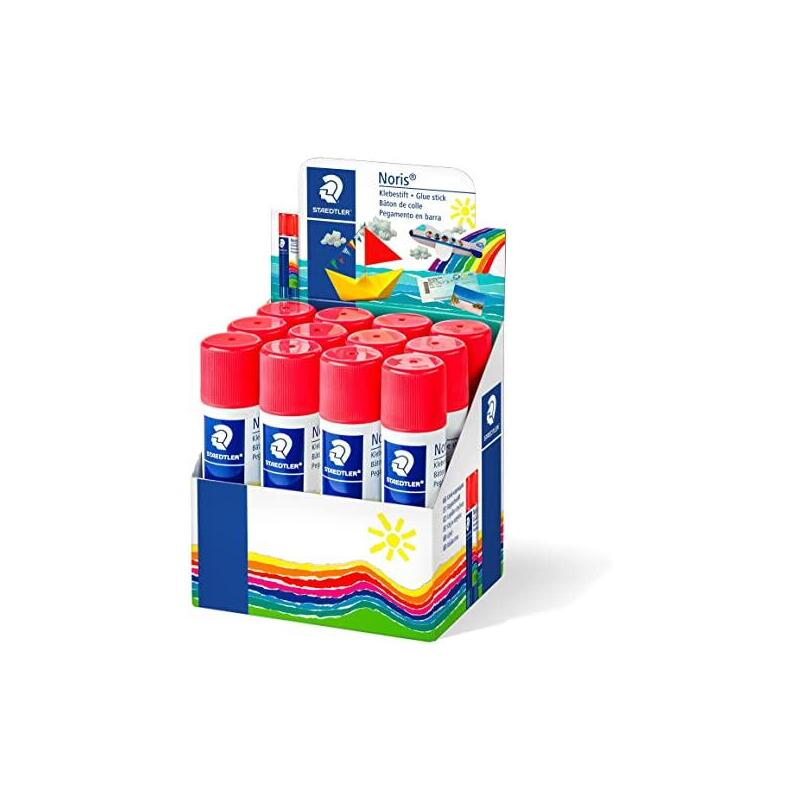 Staedtler Noris Expositor De 12 Barras De Pegamento 20gr - Sin Disolventes - Uso Escolar - Pega Papel, Cartulina, Tejido Etc