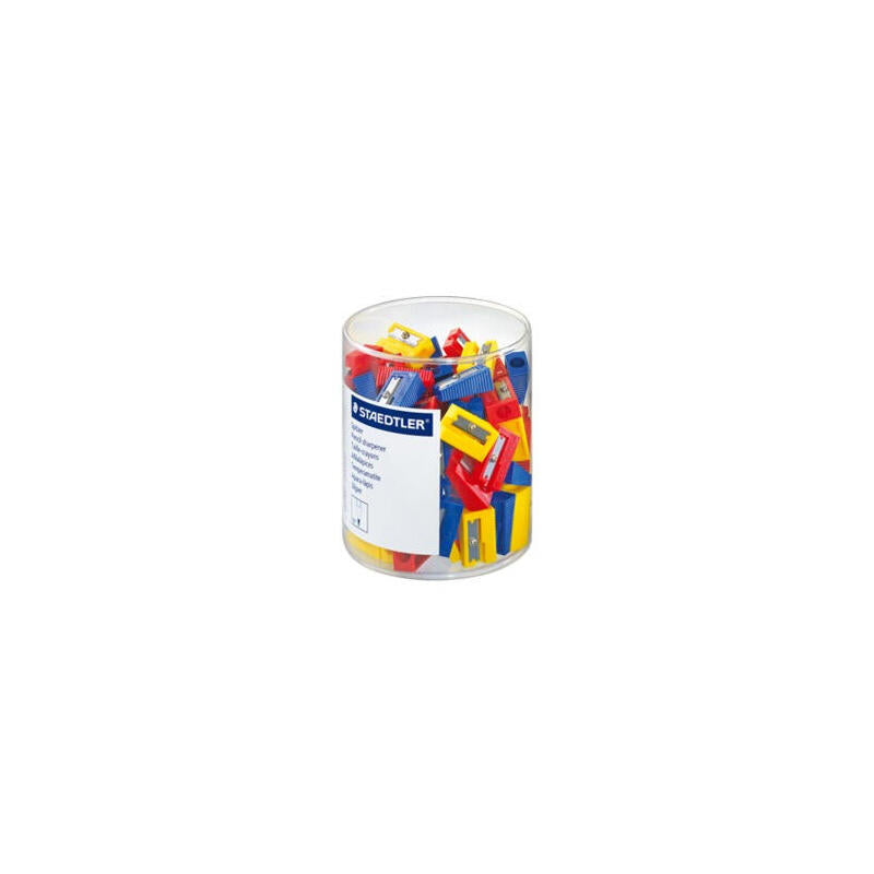 Staedtler Pack De 100 Sacapuntas De Plastico - 1 Agujero - Angulo De Afilado De 23° - Colores Surtidos