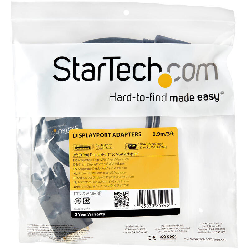 Startech Cable Conversor Displayport A Vga Activo 1080p 0.90m Negro Dp2vgamm3b
