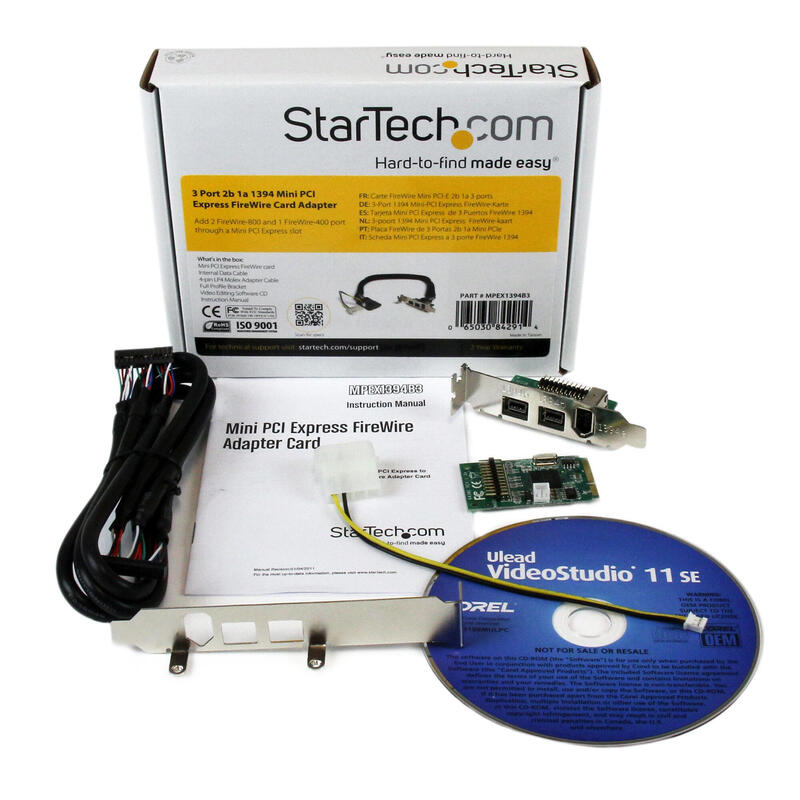 Startech Tarjeta Mini Pci Express Firewire 2 Puertos 1394b Fw800 1 Puerto 1394a Fw400 Mpex1394b3