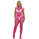 Subblime - 952389 Bodystocking Crotchless De Rejilla Y Encaje Con Cuello Alto Rosa Talla Única