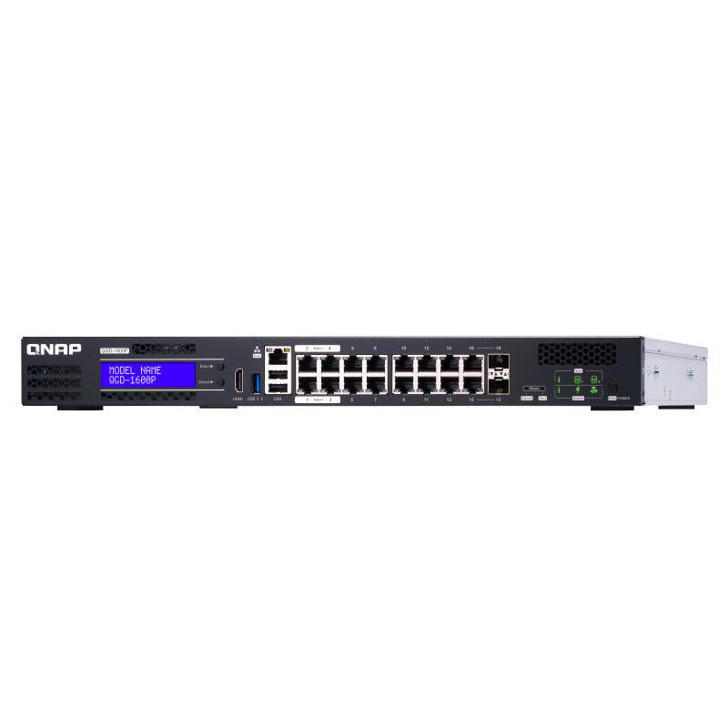Switch Gestionable Smart Qnap Qgd-1600p-4g 16 Puertos Poe (14*Rj45 Gigabit + 2 Puertos Combinados Sfp/Rj45) Poe Total 370w 4gb Ram Enracable