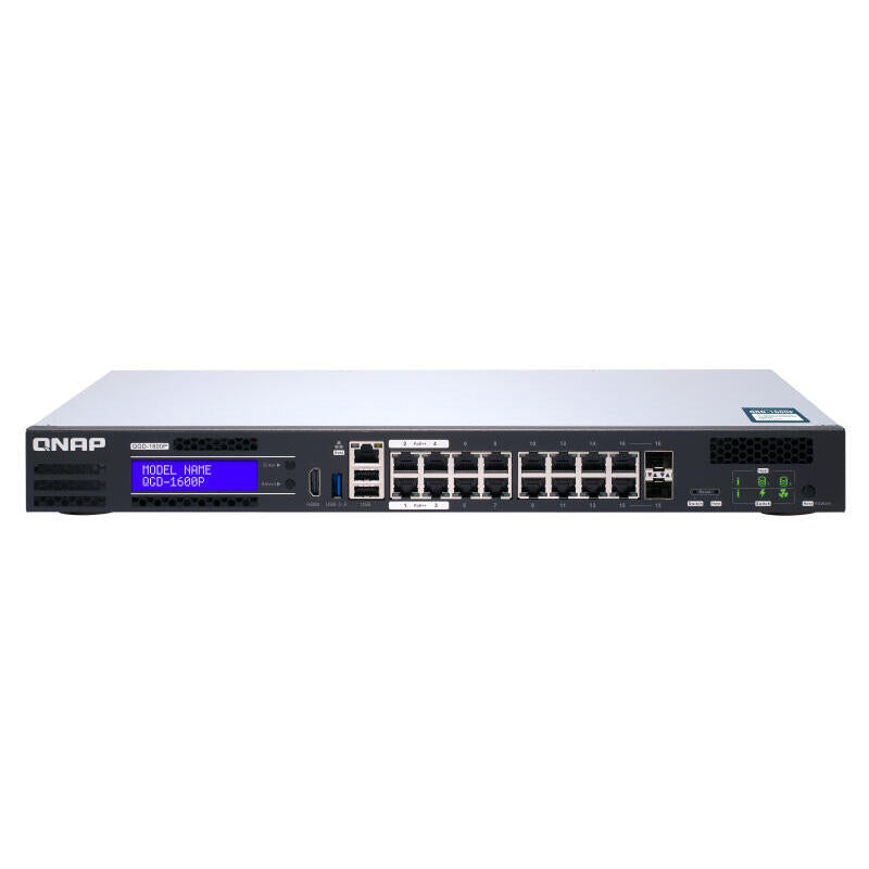 Switch Gestionable Smart Qnap Qgd-1600p-8g 16 Puertos Poe (14*Rj45 Gigabit + 2 Puertos Combinados Sfp/Rj45) Poe Total 370w 8gb Ram Enracable
