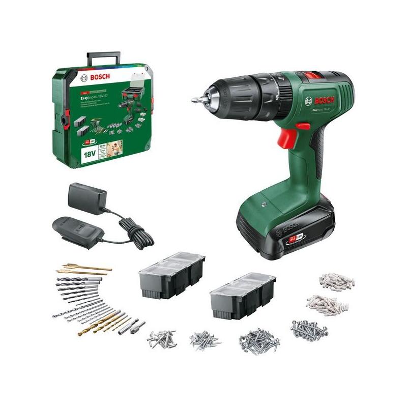 Taladro  Bosch Combinado A Batería Easyimpact 18v-40 + Systembox Verde/Negro, Batería Li-Ion 1,5ah, Power For All Alliance