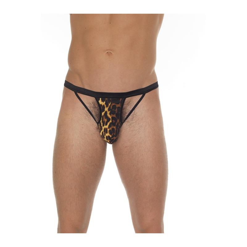Tanga Con Tiras Negro Y Leopardo Talla Única