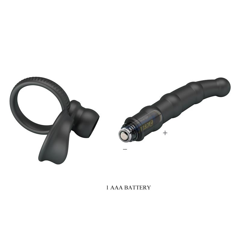Pretty Love - Tatum Anillo Vibrador Pene Con Plug 10 Vibraciones Negro