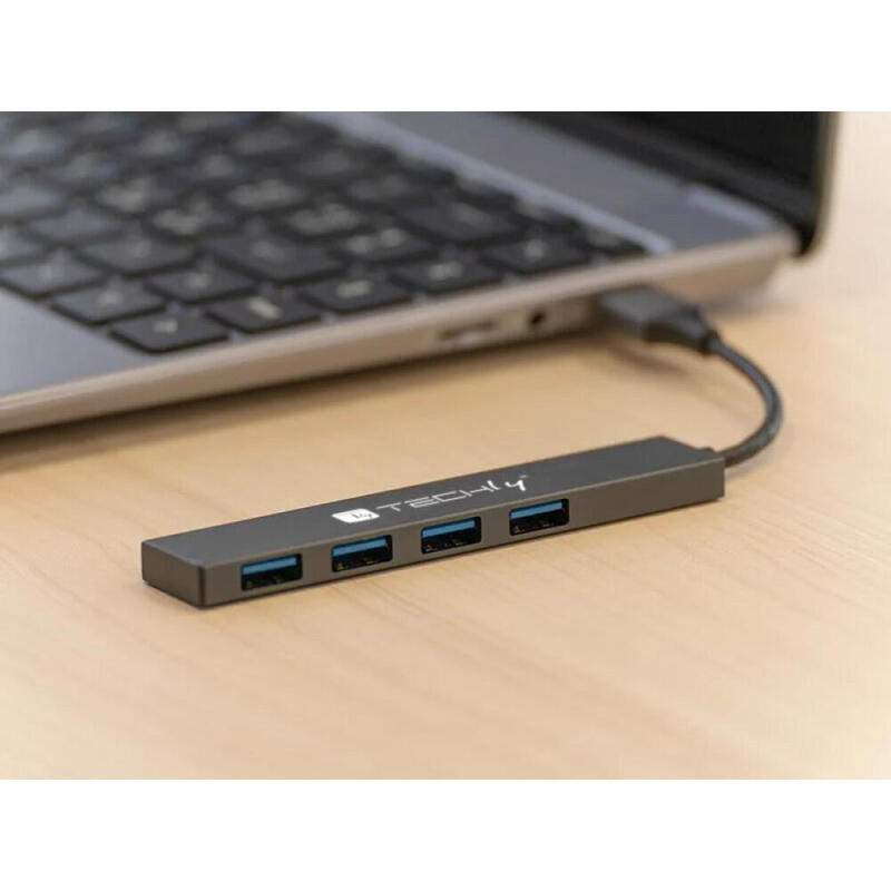 Techly Usb-A 3.2 Hub With 4 Usb-A Ports 5gbps Slim Metal