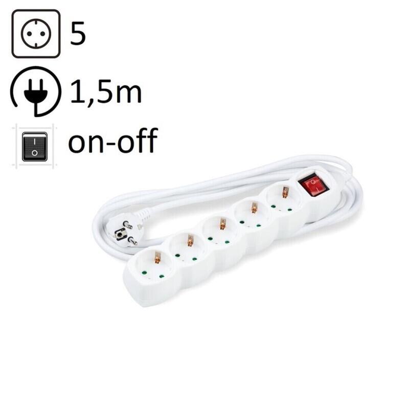 Technik Regleta De Corriente 5 Enchufes 1,5m 16a Blanco+Interruptor