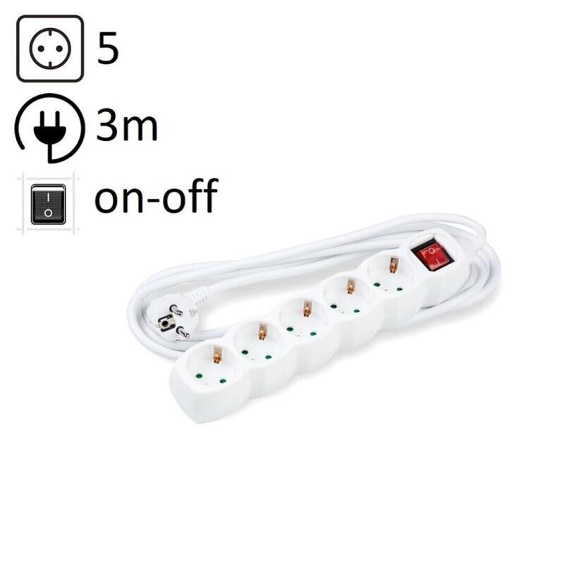 Technik Regleta De Corriente 5 Enchufes 3,0m 16a Blanco+Interruptor