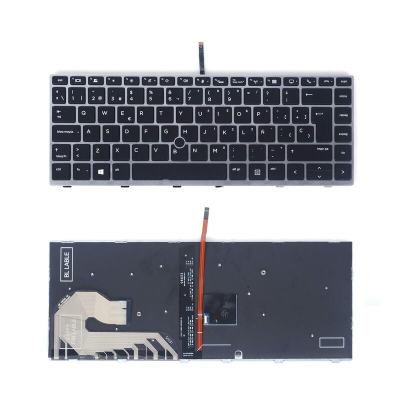 Teclado Compatible Español Para Hp Elitebook 840g5 840g6 Retroiluminación Con Trackpoint, Marco Plateado Con Teclas Negras