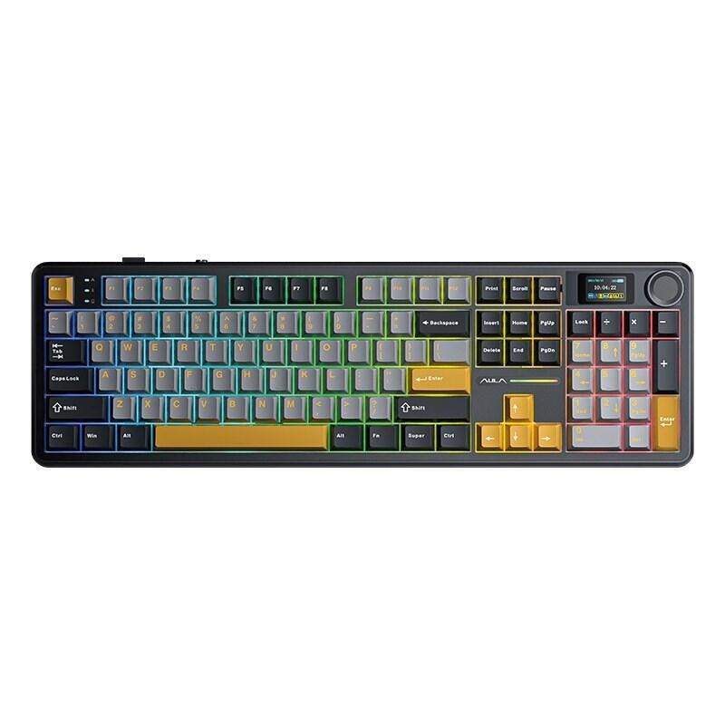 Teclado Con Junta F108 Pro Gris+Naranja+Gris Oscuro, Interruptores Reaper Rgb, Aula