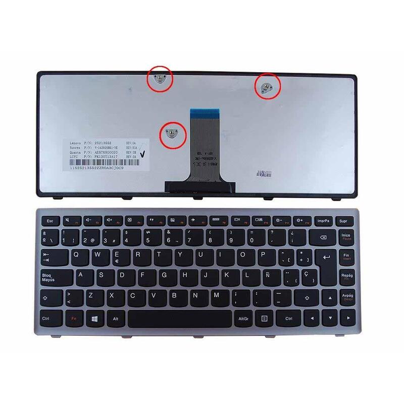 Teclado Para Portátil Lenovo Flex 14 G400s Negro Con Marco Plata