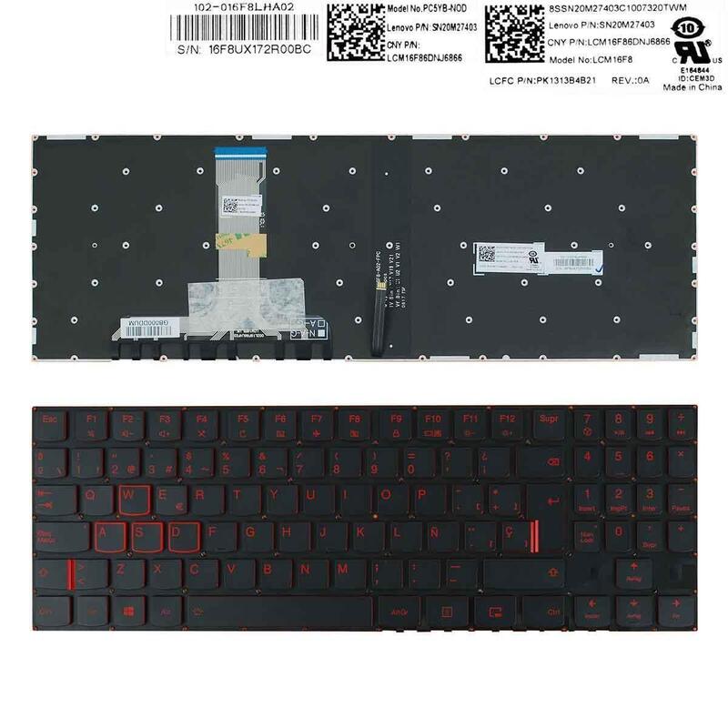 Teclado Retroiluminado En Rojo Para Portátil Lenovo Legion Y520 Y520-15ikb R720 R720-15ikb Negro