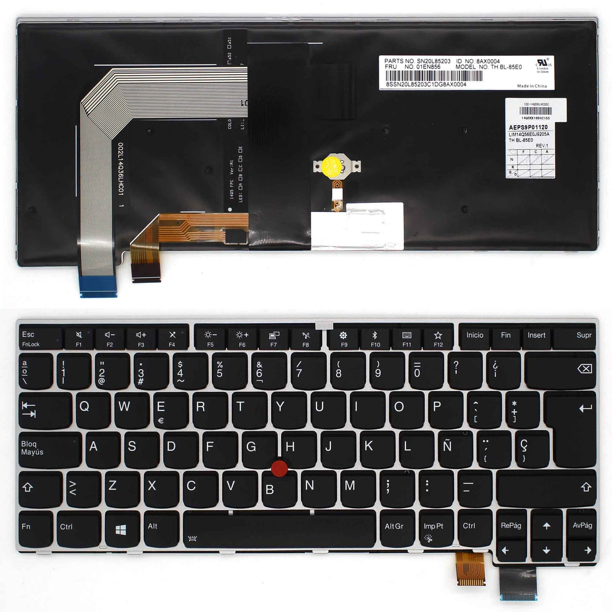 Teclado Retroiluminado Para Portátil Lenovo Thinkpad T460S Marco Plata