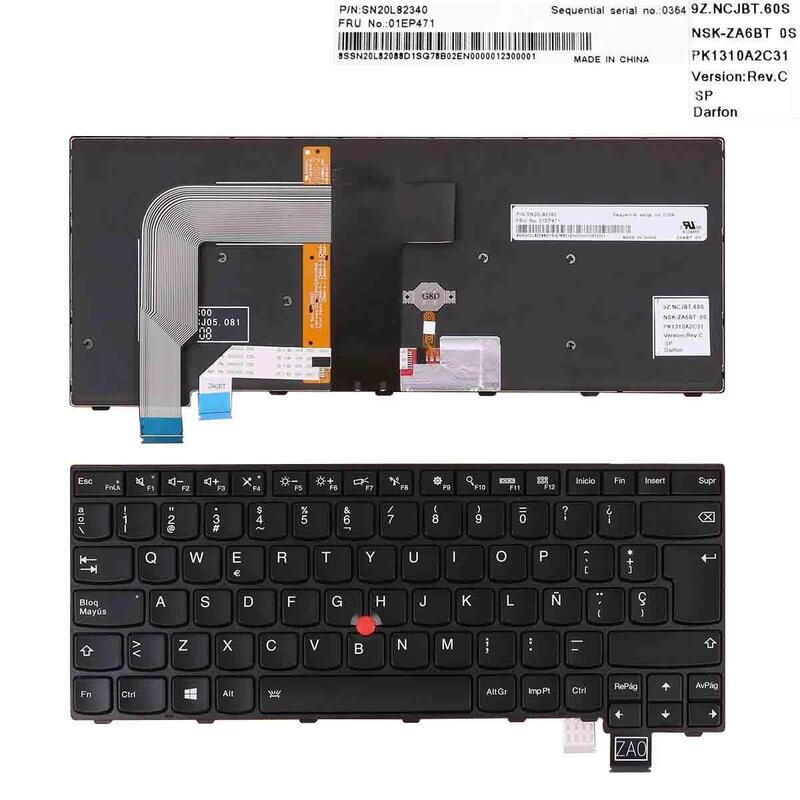 Teclado Retroiluminado Para Portátil Lenovo Thinkpad 13 T460s T470s Marco Negro